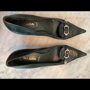 Prada Green Leather  Kitten Heel Shoes 9.5